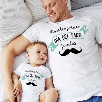 Mūsu Pirmā Tēva Diena Ģimenes Saskaņojot Tērpiem Tētis T-krekls Topi Baby Romper Tētis & Bērnu Svētku Krekls tēva Diena Izskatās Drēbes