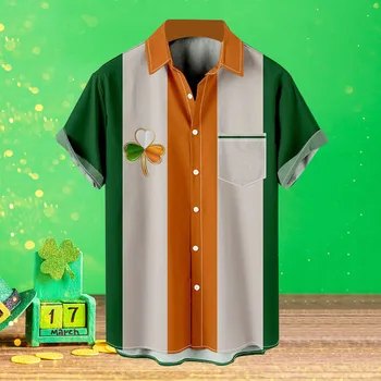 Vīriešu krekls, St Patrick-Dienā krekli Īrijas-Valsts-Dienā, Blūzes Īstermiņa Piedurknēm Topi luksusa Zaļo Āboliņa atloks-kakla vasaras camisas