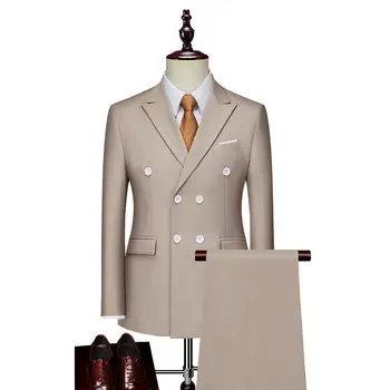 Vīriešu Uzvalks 2 Gabali Biznesa Gadījuma Uzstādīt Dubulto Krūtīm, tīrtoņa Krāsas, kas Piemērotas Kāzu, Banketu Komplekts Jaka Ar Biksēm