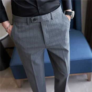 Vīriešu svītrainu uzvalku bikses Augstas kvalitātes 2023 jaunas slim-fit biznesa gadījuma uzvalku bikses Vīriešu stretch bikses ir gadījuma un universāls