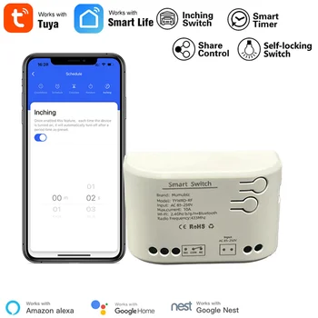 Tuya Smart WiFi RF Inchihg Slēdzis 90-250V Sauso Kontaktu Releju Regulēšana Selflock/ Īslaicīgs Režīmā,Darbi ar Alexa, Google Home