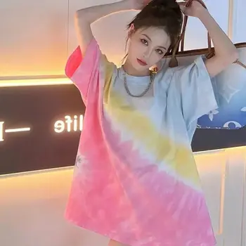 Vasaras Casaul Zaudēt Y2k Apģērbu Tie Krāsošanas Tops Sievietēm, Streetwear Harajuku Lielgabarīta korejiešu Stilā, T-kreklu Slīpums Fairycore Blūzes