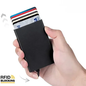 RFID Anti-theft Suku Vīriešu un Sieviešu Alumīnija Sakausējuma, Anti-magnetic Kredītkartes Lodziņā Smart Minimāls-plāns Pop-up Metāla Kartes Soma