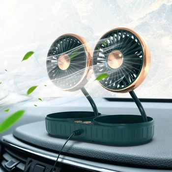 Auto dual head ventilators, auto, mazs ventilators, 360 ° grozāms, bagāžnieka, šūpošanos USB mini ventilators auto izmantošanu