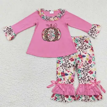 Vairumtirdzniecības Bērniem Toddler Pateicības Apģērbs Ar Garām Piedurknēm Ziedu Ķirbju Rozā Baby Meitenes Savirmot Ziedu Bikses Zīdaiņiem Un Bērniem Set