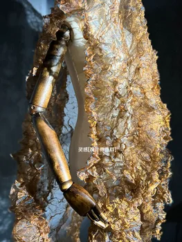 Zelta Karija Kristāla Kroku trīsdimensiju Tekstūras Auduma Kroku Apkārtējā Sajūtu Fotografēšanas Fona Audumu Dizainers