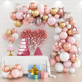 Rozā Rožu Zelta Balonu Vainags Arku Komplekts Meitene 1. Dzimšanas dienu Sweet 16 Party Apdare Bērniem, Kāzas, Bērnu Dušas, Dzimšanas dienas Balons