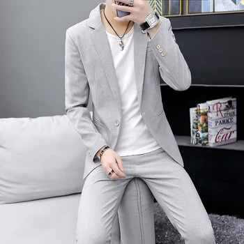 Boutique (Žakete+ Bikses) Vīriešu Modes Biznesa Gadījuma korejiešu Kungs vienkrāsainu Kāzu Elegants Britu Stilā 2-gabals Uzvalks