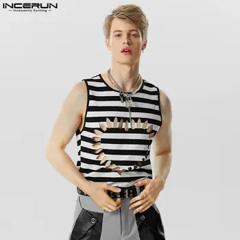 Amerikāņu Stilā Jaunu Vīriešu Svītrainām Mīlestība Drukāšanas Modelis Dobi Veste Gadījuma Streetwear Vīriešu Smieklīgi Apakškrekli S-5XL INCERUN Topi 2023
