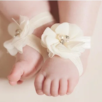 Modes Jaundzimušā bērna Baby Meitene Zēns Mīksto Nobružāts Šifona Ziedu Galvassegu ar Sneaker basām kājām, Sandales Komplekti, Bērni, Foto, Aksesuārus