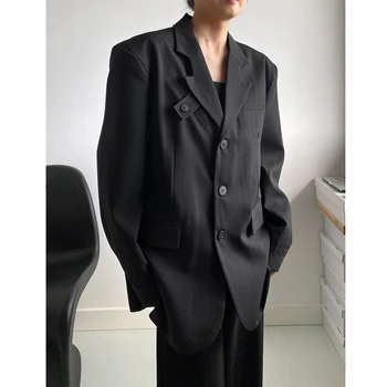 SuperAen korejas Zaudēt Gadījuma Melns Uzvalks Jaka Nelegālo Apkakles Streetwear Dizaina High-end Žakete Sievietēm