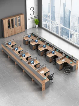 Kombinācija darbinieki, biroja galdi un krēsli ir minimālisma, mūsdienu ekrāna, kartes sēdeklis, biroja finanšu datora galds