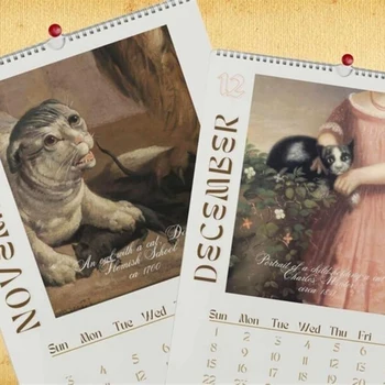 Kaķis Sienas Kalendārs 2024,2024 Smieklīgi Renesanses Kaķu Kalendāra, Karājas Pie Sienas Kalendāra 12 Mēnešu Kaķis Kalendāri Ar Neglīts Viegli Izmantot 1