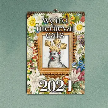 2024 Viduslaiku Kaķi Kalendāra Dīvaini Kaķi Kalendāra Smieklīgi Sienas Kalendāra Jaunā Gada Dāvanas, Mājas Apdare 4