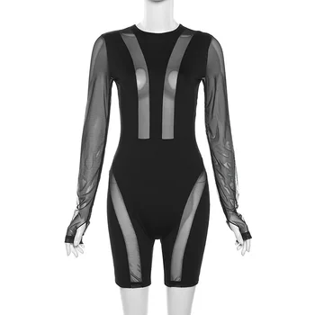 2023 Jaunu Sieviešu Jumpsuit Acs Mežģīnes Raibs Modes garām Piedurknēm Sexy Slim-fit Playsuit Bodysuit 4