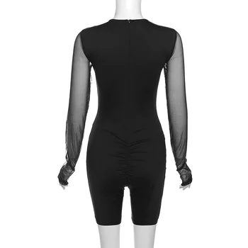 2023 Jaunu Sieviešu Jumpsuit Acs Mežģīnes Raibs Modes garām Piedurknēm Sexy Slim-fit Playsuit Bodysuit 5