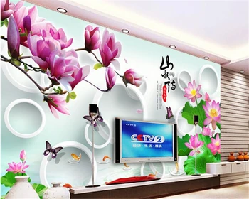 WELLYU papel de parede Classic, 3d tapetes magnolijas lotus deviņas zivju attēls 3d stereo apli TV fona sienas papier peint3D