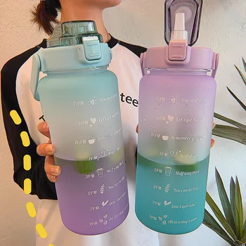 2 Litri Ūdens Pudeli Motivācijas Dzeramā Pudele Sporta Ūdens Pudele Ar Laika Atzīmi Uzlīmes Portatīvo Atkārtoti Plastmasas Glāzes