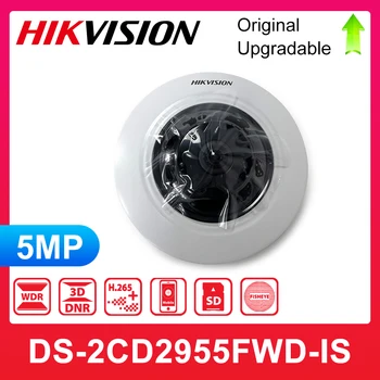 Sākotnējā Hikvision DS-2CD2955FWD-IR 5MP H. 265+ IS POE 180° Fisheye Skatu Fiksētā Dome Tīkla Kamera, Audio Signāls I/O