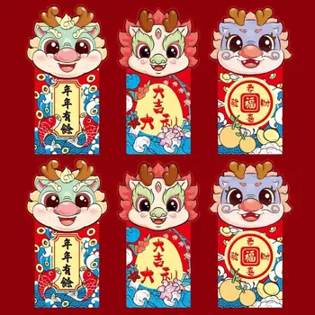 6Pcs/komplekts DIY Kartes Iepakošanas Ķīniešu Pūķis Sarkanā Aploksnē 2024. Gadam Ķīnas Pūķa Gadā Naudas Iepakošanas Soma Pavasara Festivāls Piederumi