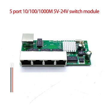 Mini PCBA 5Ports Networkmini ethernet komutatoru moduļu 10/100/1000Mbps-5V,-24V