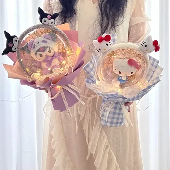 Sanrio Hello Kitty Pušķi, Ziedi Cinnamoroll Kuromi Manu Melodiju Pom Pom Purīn Plīša Rotaļlieta Kawaii Gaismas Lelle Izlaiduma Dāvana