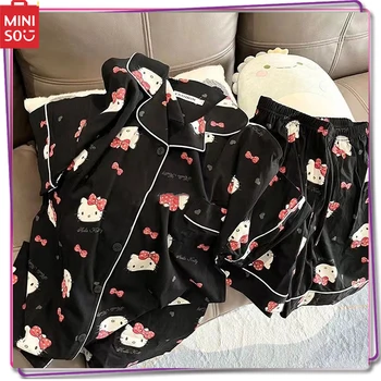 Jaunu Miniso Sanrio Hello Kitty Sieviešu Pidžamas Komplekts Y2K Vasaras Īsām Piedurknēm Ērtu Apģērbu Kawaii Gadījuma Pidžamas Dzimšanas dienas Dāvana