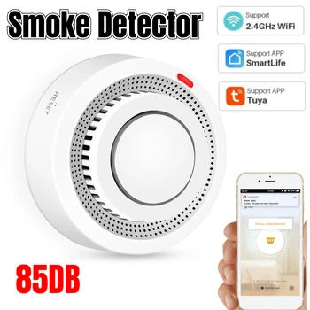 Wifi Tuya Smart Dūmu Detektora Sensors Bezvadu Ugunsdrošības Dūmu Signalizācijas Augstu Jutību Drošības Profilakses Sensors 85DB 0
