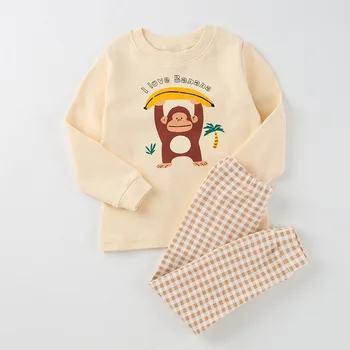 Bērni, Mājas, Drēbes, Uzstādīt 2023 Rudens Ziemas Zēnu un Meiteņu Kokvilnas Iespiestas Divas Gabals Tērpiem, Bērnu Pidžamas Bērnu Apģērbu Sleepwear
