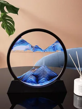 7inch Mākslas Glezniecības Dziļūdens Sandscape Plūstošā Smilts 3D Pārvietojas Smilšu Mākslas Ainu HourglassFrame Taisnstūra, Apaļa Stikla interjera