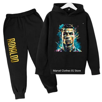 Ronaldo pelēkā vārna Komplekts Bērniem Drēbes Zēniem, Meitenēm, Apģērbu, bērnu sporta tērps rudens pelēkā vārna bikses 2-piece set