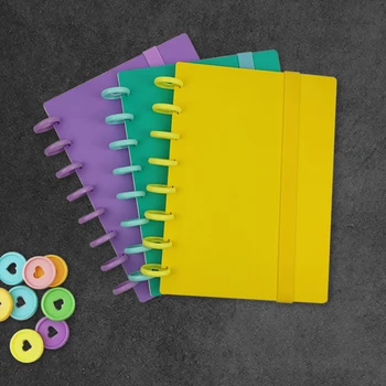1set Sēņu Caurumu Notebook) Krāsa Korpusa Vāks ar Saistošu Disku Pogu, Elastīgo Siksniņu, Plānotājs Saistvielu Notepad Saistoši Piederumi