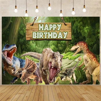 Jurrassic Dinozauru Meža Pasaules Fotogrāfijas Fona Bērniem Zēns Happy Birthday Tēmu Puse Backdrops Galda Banner Dekori