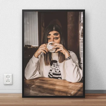 Anotācija 3D Vision Audekla Gleznu Meitene ar Abām Acīm Plakāti un Izdrukas Sienas Mākslas Kafijas Modes Attēlu Dzīvojamā Istaba Dekori