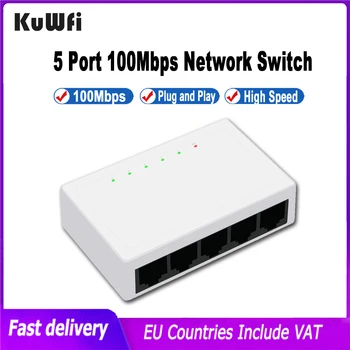 KuWFi 5 Portu Tīkla Slēdzi, 10/100Mbps Fast Ethernet Switch Portatīvo Darbvirsmas Plug and Play IP Kameras Savienojuma/Router