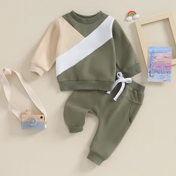 Toddler Zēnu Drēbes Krāsu Bloku sporta Krekls Aukliņu Bikses Baby Boy Fall Apģērbs 2gab Zīdaiņu Jaundzimušā Apģērbu Komplekts