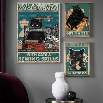 Garīgās Melnais Kaķis, Plakātu Jūsu Butt Salvetes, Mans Kungs, Art Print Vintage Sveiki Salds Vaigiem Smieklīgi Vannas Istaba Kanvas Glezna Mājas Dekoru 0