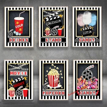 Filmu Nakts Puse, Logo, Plakātu, Popkorns Kokvilnas Candy Auksto Dzērienu Filmu Zīme Kanvas Glezna Attēlus Kino Teātra Mājas Sienas Dekori