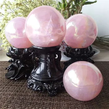 Bezmaksas piegāde dabas Electroplated rozā aura rozā kvarca kristāla bumba sfēras Dziedināšanas dāvanu stenda nr.