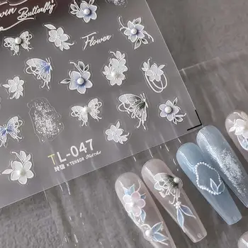 5D Crystal Butterfly Nail Art Uzlīme Fantasy Reljefs Diamond 3D Nagu Rotājumi Slīdni Pērļu Ziedi DIY Skaistumu Uzlīmēm