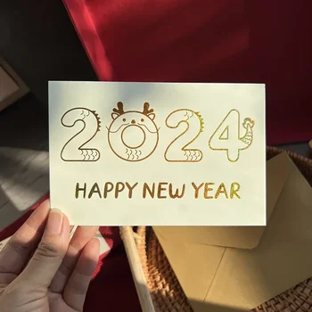 2024 Laimīgu Jauno Gadu Apsveikuma Kartiņas, Kāzu Ielūgumu Aploksnes ar roku rakstītas Ziemassvētku Pastkartes Puse, Kupoli Vēstules