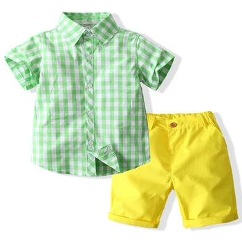 2Piece Bērnu Apģērbs Zēniem Vasaras Apģērbu Komplekti korejas Modes Pleds ar Īsām Piedurknēm Kokvilnas T-krekls+Bikses Bērniem, Drēbes BC434
