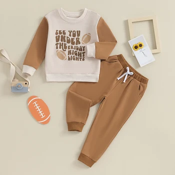 Zīdaiņu Toddler Baby Boy Spēļu Dienā Apģērbu ar garām Piedurknēm Krekli Futbola Krekls Bikses 2gab Ziemas Drēbes 2-5 Gadi
