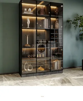 Liela vīna skapis ar stikla durvīm, gaismas luksusa displejs ministru kabineta pret sienu, masīvkoka, lai bufete, integrēta dzīvojamā istaba 0