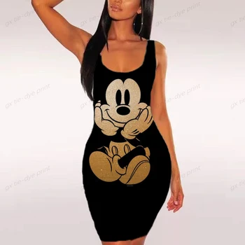 Vasaras Disney Mickey Mouse Drukāt Sexy Kleita Sieviešu Augsto Vidukli Apvalku, Kluba Kleitas, Sieviešu Īsās Vasaras Mini Piedurknēm Vestidos
