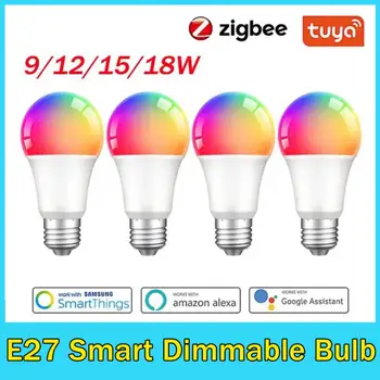 Tuya Zigbee3.0 9/12/15/18W E27 Smart Aptumšojami Burvju Spuldzes RGBCW LED Gaismas Smart Dzīves App Kontroles Atbalsts, Alexa, Google Home Alise 0