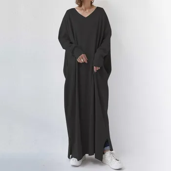 2024 garām Piedurknēm Vintage Maxi Kleita Sievietēm Minimālisma Modes Plus Lieluma Zaudēt Kleitas, Sieviešu Rudens Gadījuma Streetwear vestidos