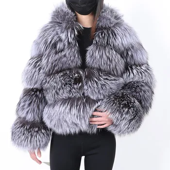 MAOMAOKONG 2023 dabīgās Kažokādas Kažoku, Jakas Kapuci Super Karstā Dabas Silver Fox Sieviešu Ziemas Modes Luksusa Sieviešu Apģērbs Vestes 0