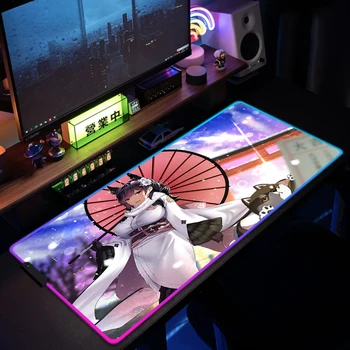 RGB Peles Paliktņa Azur Joslu LED Apgaismojums, Spēļu peles paliktnis Datorspēļu Anime Meitenes Galda Pārklāji Birojs Peli Mat Klēpjdatoru Galda Paklājiņš Ar Aizmugurgaismojumu
