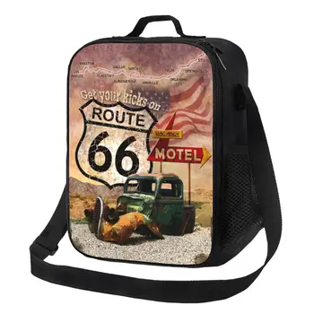 Get Your Kicks Uz Route 66 Resuable Pusdienas Kaste, lai Daudzfunkciju ASV Lielceļiem Ceļa Zīme Siltuma Vēsāks Pārtikas Izolētas Pusdienas Soma